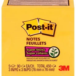 Post-it® Super Sticky Notes, 3 x 3 in, 5 Sticky Note Pads, 90 Sheets/Pad, 2X the Sticking Power, School Supplies and Office Products, Neon Orange