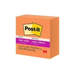 Post-it® Super Sticky Notes, 3 x 3 in, 5 Sticky Note Pads, 90 Sheets/Pad, 2X the Sticking Power, School Supplies and Office Products, Neon Orange
