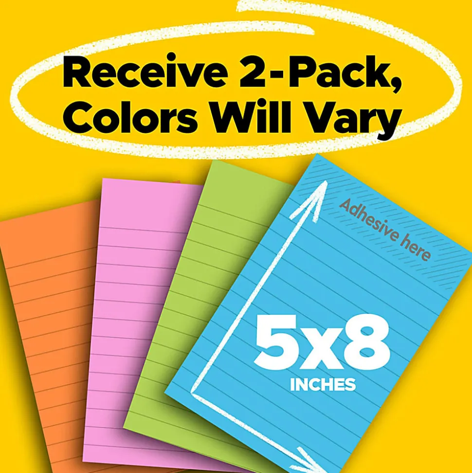 Post-it® Super Sticky Notes, 5 x 8 in, 2 Lined Sticky Note Pads, 45 Sheets/Pad, 2X the Sticking Power, School and Office Supplies, Energy Boost