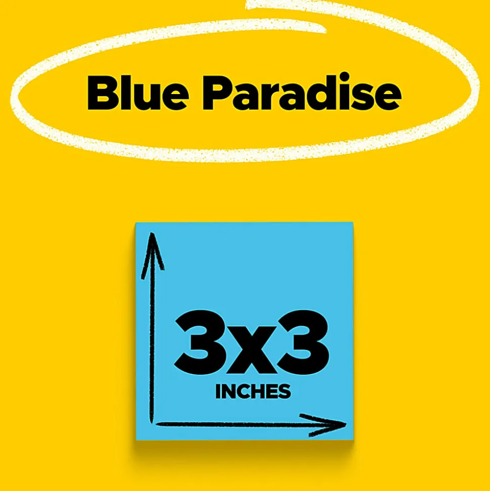 Post-it® Super Sticky Notes, 3 x 3 in, 5 Sticky Note Pads, 90 Sheets/Pad, 2X the Sticking Power, School Supplies and Office Products, Blue Paradise