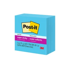 Post-it® Super Sticky Notes, 3 x 3 in, 5 Sticky Note Pads, 90 Sheets/Pad, 2X the Sticking Power, School Supplies and Office Products, Blue Paradise