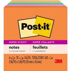 Post-it® Super Sticky Notes, 3 x 3 in, 6 Sticky Note Pads, 70 Sheets/Pad, 2X the Sticking Power, School Supplies and Office Products, Energy Boost