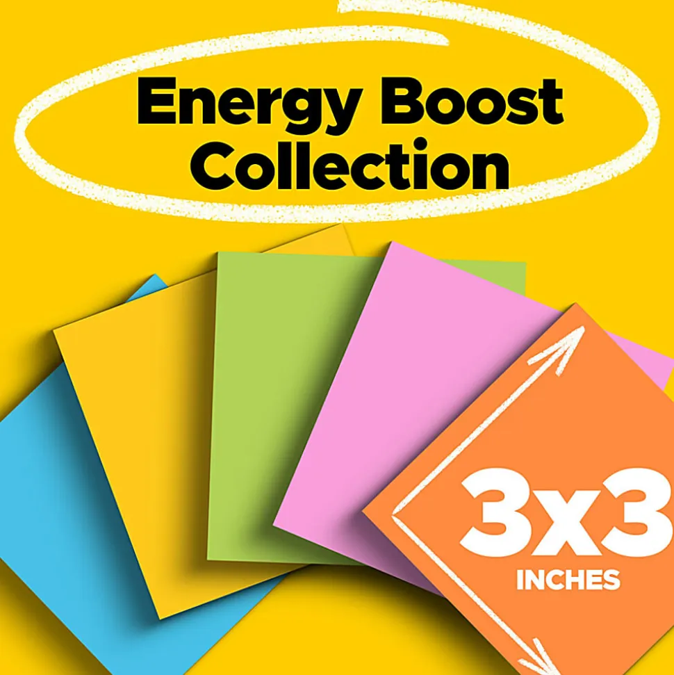 Post-it® Super Sticky Notes, 3 x 3 in, 6 Sticky Note Pads, 70 Sheets/Pad, 2X the Sticking Power, School Supplies and Office Products, Energy Boost
