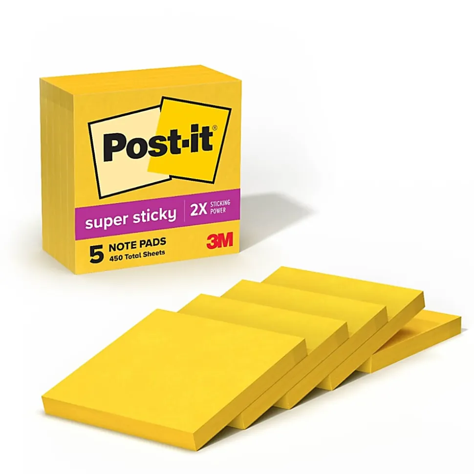 Post-it® Super Sticky Notes, 3 x 3 in, 5 Sticky Note Pads, 90 Sheets/Pad, School Supplies and Office Products, Notes for Vertical Surfaces, Sunnyside