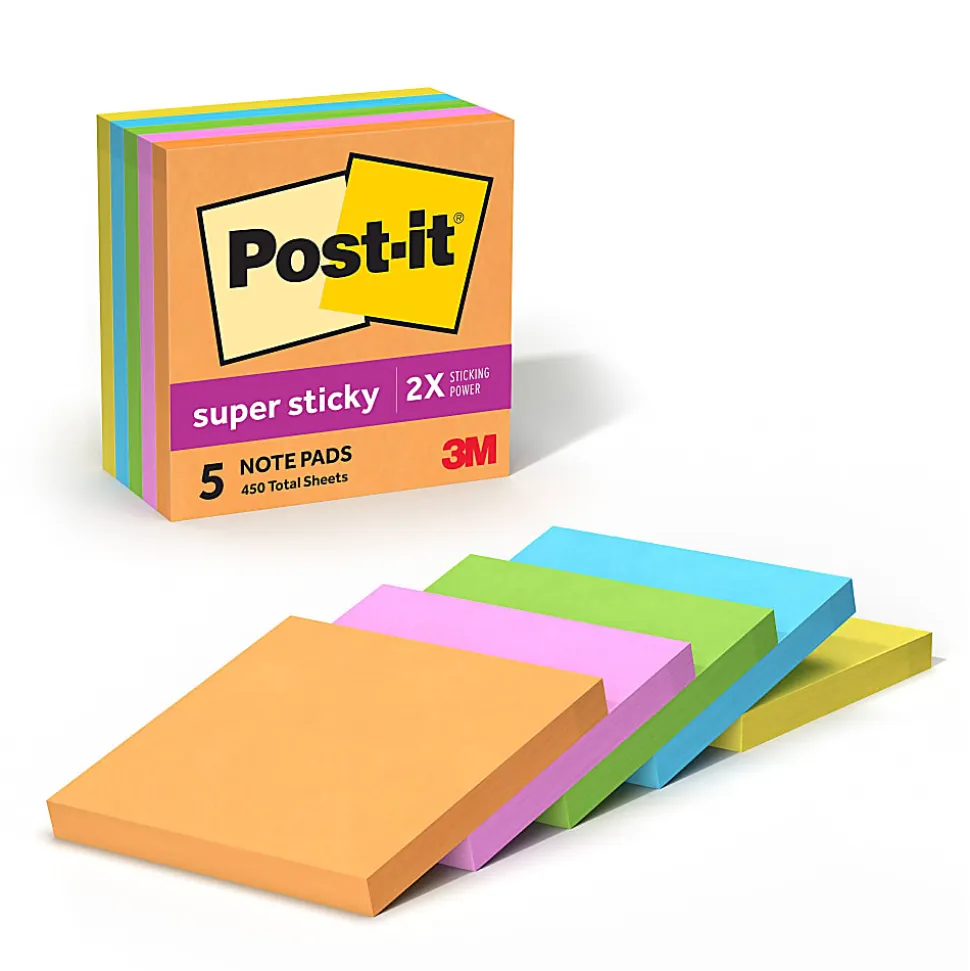 Post-it® Super Sticky Notes, 3 x 3 in, 5 Sticky Note Pads, 90 Sheets/Pad, 2X the Sticking Power, School Supplies and Office Products, Energy Boost