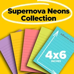 Post-it® Super Sticky Notes, 4 x 6 in, 5 Lined Sticky Note Pads, 90 Sheets/Pad, 2X the Sticking Power, School and Office Supplies, Canary Yellow