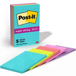 Post-it® Super Sticky Notes, 4 x 6 in, 5 Lined Sticky Note Pads, 90 Sheets/Pad, 2X the Sticking Power, School and Office Supplies, Canary Yellow