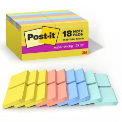 Post-it® Super Sticky Notes, 1.88 x 1.88 in, 18 Mini Sticky Note Pads, 90 Sheets/Pad, 2X the Sticking Power, School and Office Supplies, Summer Joy