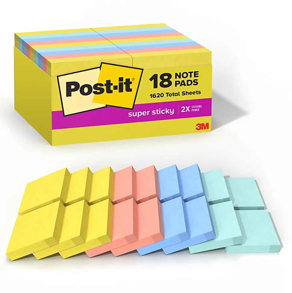 Post-it® Super Sticky Notes, 1.88 x 1.88 in, 18 Mini Sticky Note Pads, 90 Sheets/Pad, 2X the Sticking Power, School and Office Supplies, Summer Joy