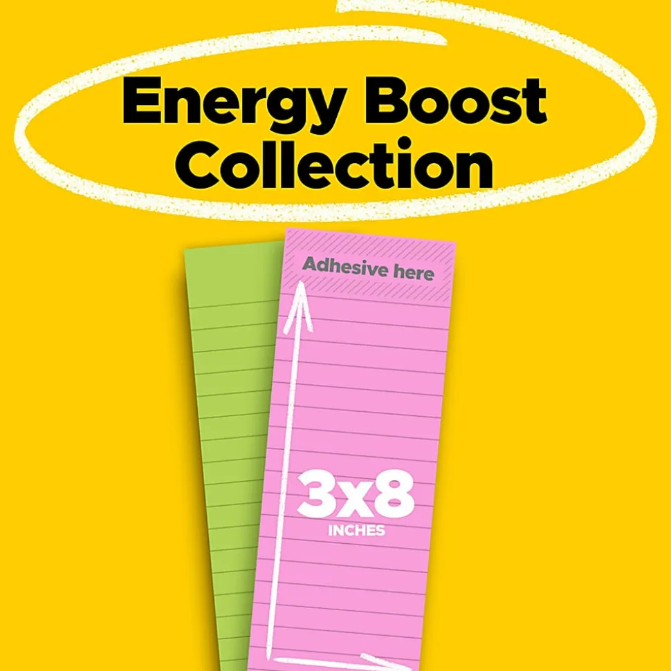 Post-it® Super Sticky Notes, 3 x 8 in, 2 Lined Sticky Note Pads, 45 Sheets/Pad, 2X the Sticking Power, School and Office Supplies, Energy Boost