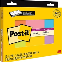 Post-it® Super Sticky Notes, 3 x 3 in, 12 Pads, 90 Sheets/Pad, 2X the Sticking Power, Clean Removal, Assorted Colors