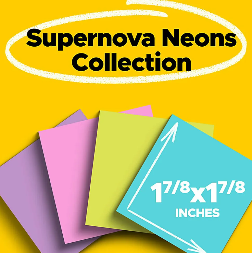 Post-it® Super Sticky Notes, 1.88 x 1.88 in, 8 Mini Sticky Note Pads, 90 Sheets/Pad, 2X the Sticking Power, School Supplies, Supernova Neons