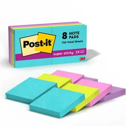 Post-it® Super Sticky Notes, 1.88 x 1.88 in, 8 Mini Sticky Note Pads, 90 Sheets/Pad, 2X the Sticking Power, School Supplies, Supernova Neons