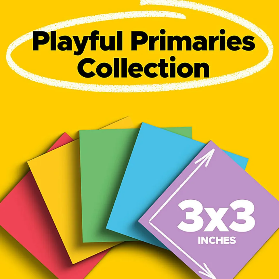 Post-it® Super Sticky Notes, 3 x 3 in, 6 Sticky Note Pads, 70 Sheets/Pad, 2X the Sticking Power, School and Office Supplies, Playful Primaries
