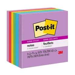 Post-it® Super Sticky Notes, 3 x 3 in, 6 Sticky Note Pads, 70 Sheets/Pad, 2X the Sticking Power, School and Office Supplies, Playful Primaries