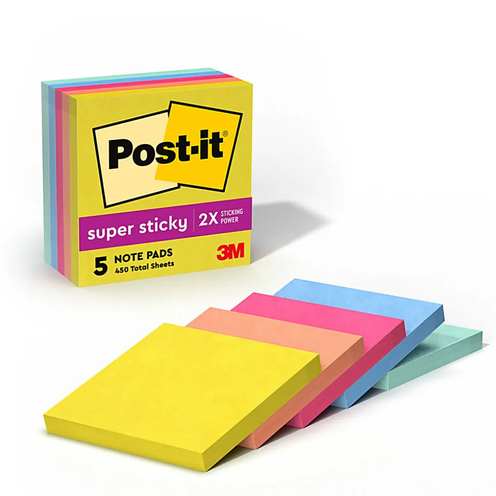 Post-it® Super Sticky Notes, 3 x 3 in, 5 Sticky Note Pads, 90 Sheets/Pad, 2X the Sticking Power, School Supplies and Office Products, Summer Joy