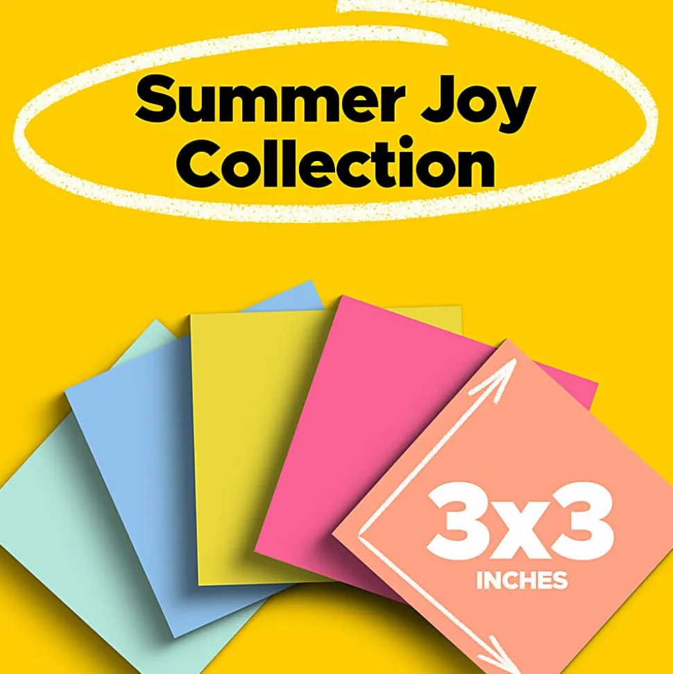 Post-it® Super Sticky Notes, 3 x 3 in, 5 Sticky Note Pads, 90 Sheets/Pad, 2X the Sticking Power, School Supplies and Office Products, Summer Joy