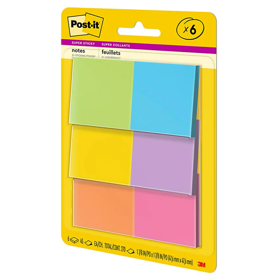 Post-it® Super Sticky Notes, 1.88 x 1.88 in, 6 Sticky Note Pads, 45 Sheets/Pad, 2X the Sticking Power, School Supplies, Energy Boost