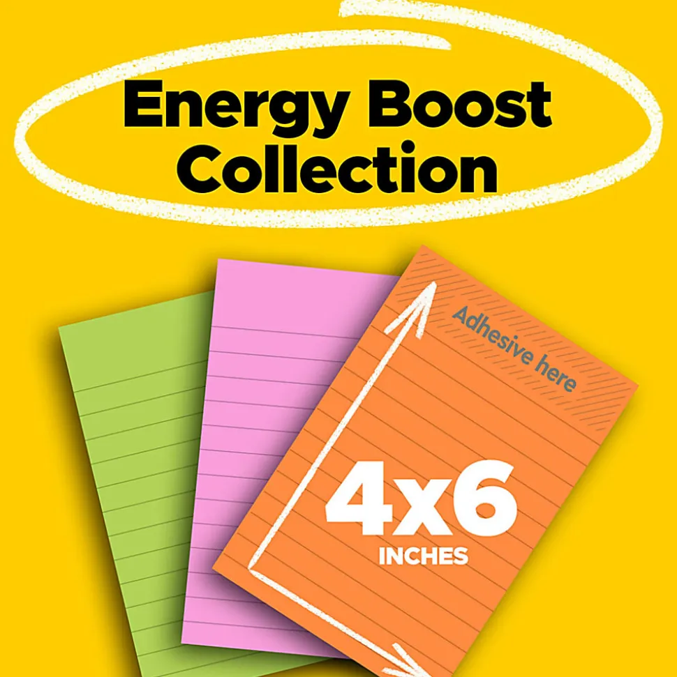 Post-it® Super Sticky Notes, 4 x 6 in, 3 Lined Sticky Note Pads, 90 Sheets/Pad, 2X the Sticking Power, School Supplies and Office Products