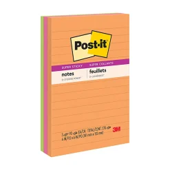 Post-it® Super Sticky Notes, 4 x 6 in, 3 Lined Sticky Note Pads, 90 Sheets/Pad, 2X the Sticking Power, School Supplies and Office Products