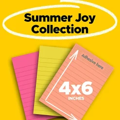 Post-it® Super Sticky Notes, 4 x 6 in, 3 Lined Sticky Note Pads, 90 Sheets/Pad, 2X the Sticking Power, School Supplies and Office Products, Summer Joy