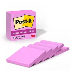 Post-it® Super Sticky Notes, 3 x 3 in, 5 Sticky Note Pads, 90 Sheets/Pad, 2X the Sticking Power, School Supplies and Office Products, Tropical Pink