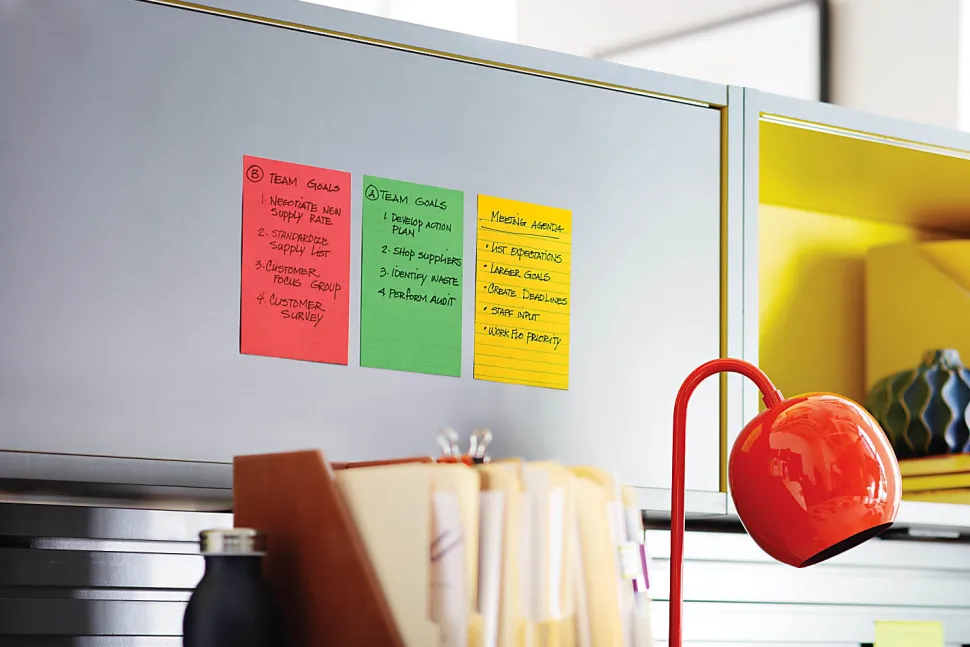Post-it® Super Sticky Notes, 5" x 8", Playful Primaries Collection, Lined, 45 Sheets, Pack Of 4 Pads