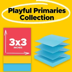 Post-it® Super Sticky Pop Up Notes, 3 x 3 in, 6 Sticky Note Pads, 90 Sheets/Pad, 2X the Sticking Power, School Supplies, Playful Primaries