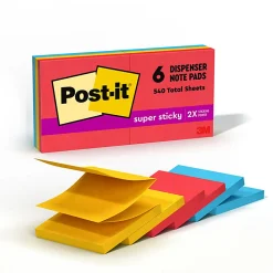 Post-it® Super Sticky Pop Up Notes, 3 x 3 in, 6 Sticky Note Pads, 90 Sheets/Pad, 2X the Sticking Power, School Supplies, Playful Primaries