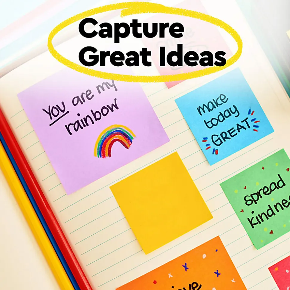 Post-it® Super Sticky Pop Up Notes, 3 x 3 in, 6 Sticky Note Pads, 90 Sheets/Pad, 2X the Sticking Power, School Supplies, Playful Primaries