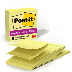 Post-it® Super Sticky Pop Up Notes, 4 x 4 in, 5 Lined Sticky Note Pads, 90 Sheets/Pad, 2X the Sticking Power, School and Office Supplies, Yellow
