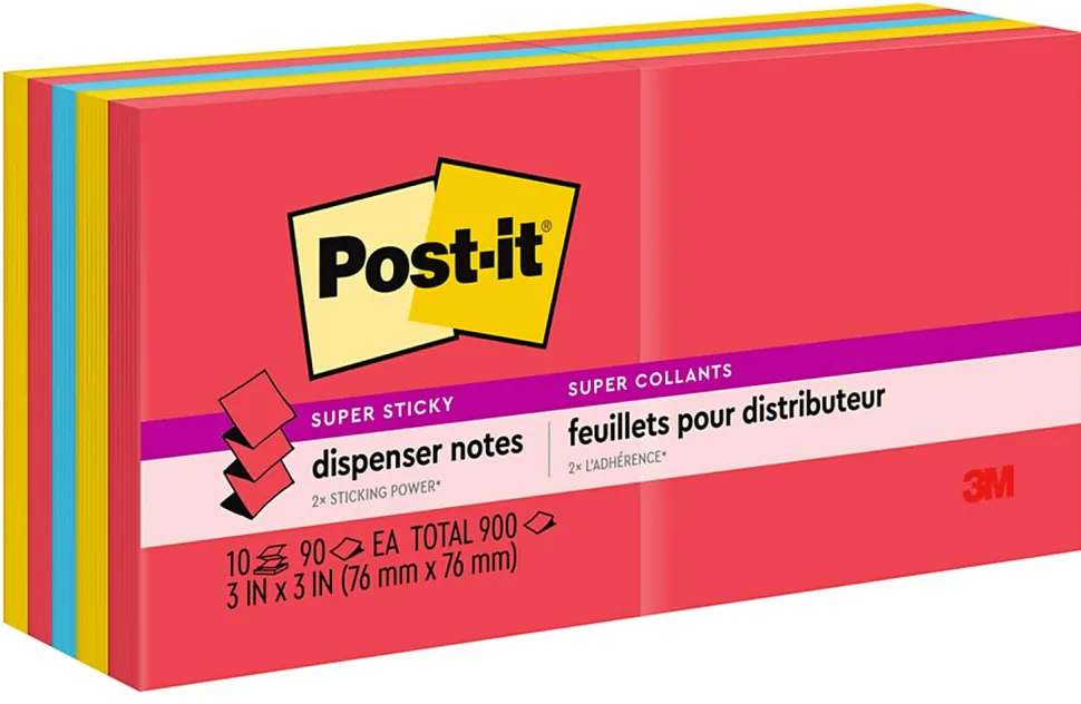 Post-it® Super Sticky Pop Up Notes, 3 x 3 in, 10 Sticky Note Pads, 90 Sheets/Pad, 2X the Sticking Power, School and Office Supplies, Playful Primaries