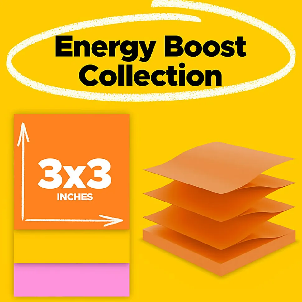 Post-it® Super Sticky Pop Up Notes, 3 x 3 in, 6 Sticky Note Pads, 90 Sheets/Pad, 2X the Sticking Power, School and Office Supplies, Energy Boost