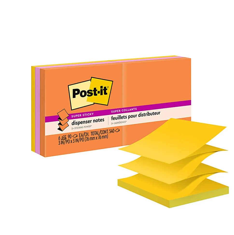 Post-it® Super Sticky Pop Up Notes, 3 x 3 in, 6 Sticky Note Pads, 90 Sheets/Pad, 2X the Sticking Power, School and Office Supplies, Energy Boost
