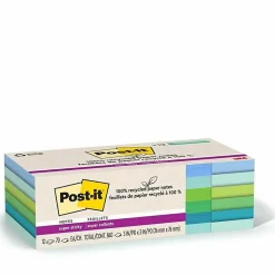 Post-it® Super Sticky Recycled Notes, 3 in x 3 in, 12 Pads, 70 Sheets/Pad, Oasis collection