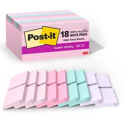 Post-it® Super Sticky Recycled Notes, 3 in x 3 in, 12 Pads, 70 Sheets/Pad, 2x the Sticking Power, Canary Yellow, 100% Recycled