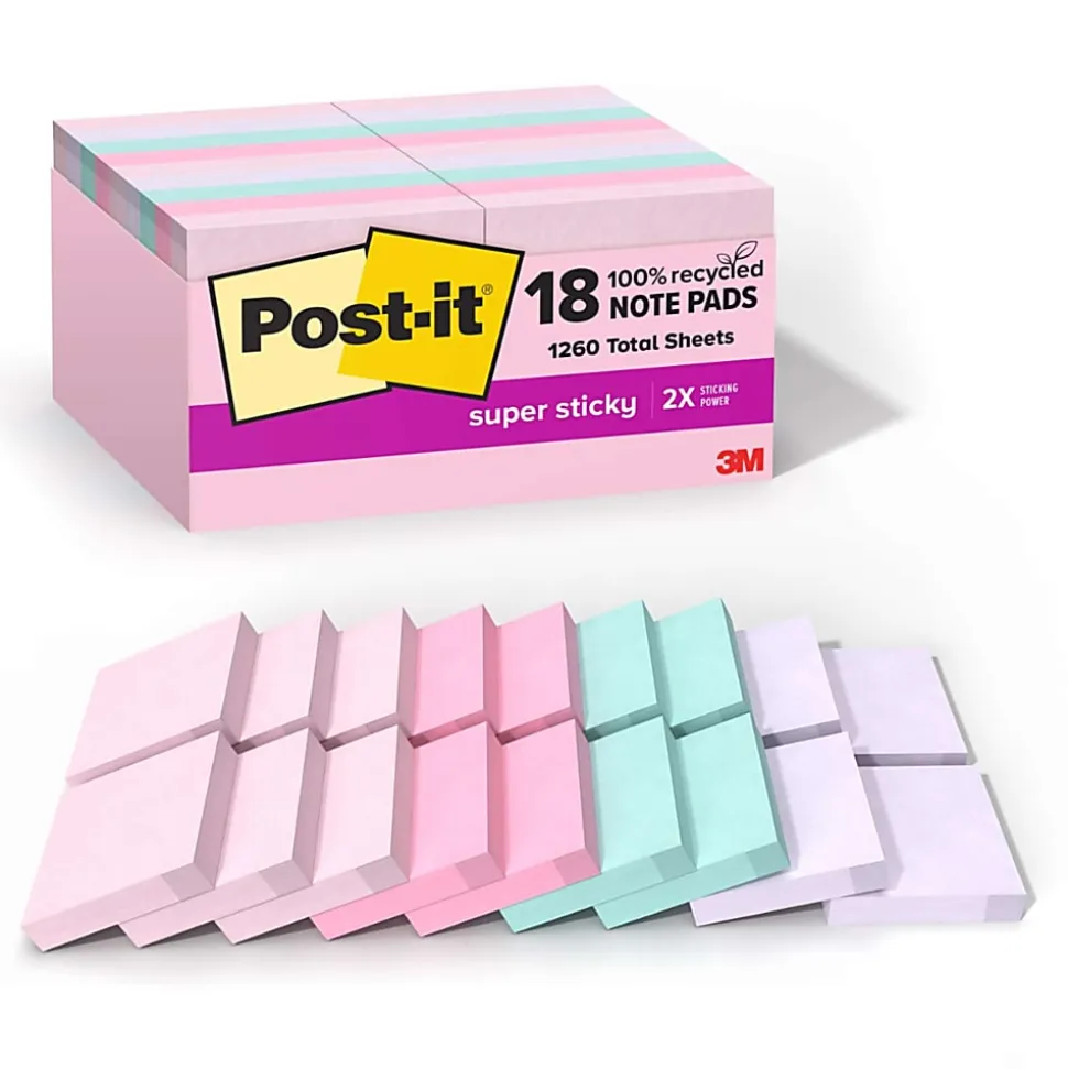 Post-it® Super Sticky Recycled Notes, 3 in x 3 in, 12 Pads, 70 Sheets/Pad, 2x the Sticking Power, Canary Yellow, 100% Recycled