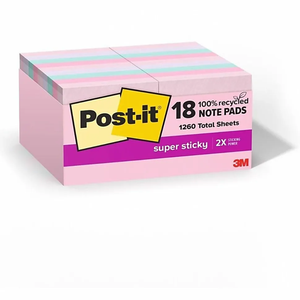 Post-it® Super Sticky Recycled Notes, 3 in x 3 in, 12 Pads, 70 Sheets/Pad, 2x the Sticking Power, Canary Yellow, 100% Recycled