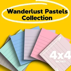 Post-it® Super Sticky 100% Recycled Paper Notes, 4 x 4 in, 6 Lined Sticky Note Pads, 70 Sheets/Pad, School and Office Supplies, Wanderlust Pastels