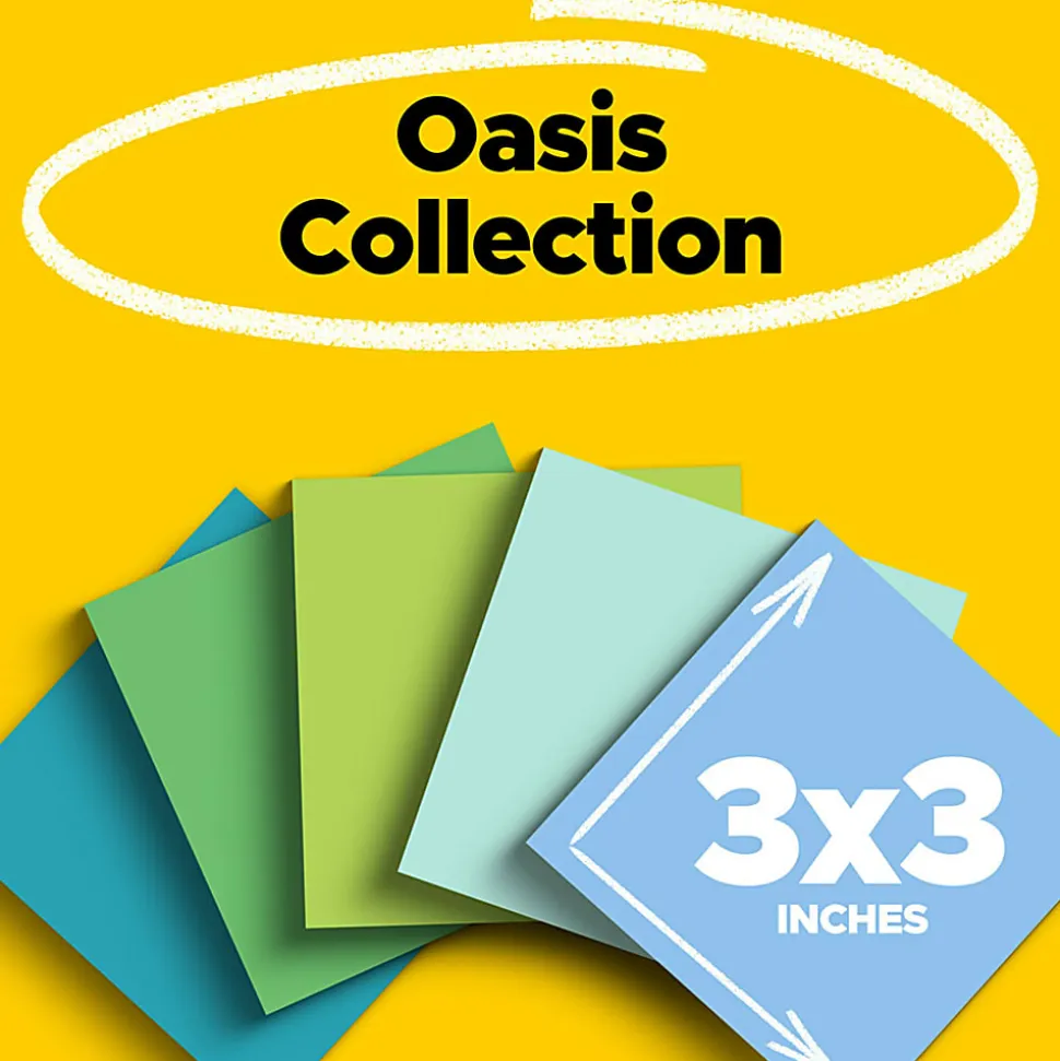 Post-it® Super Sticky 100% Recycled Paper Notes, 3 x 3 in, 5 Sticky Note Pads, 70 Sheets/Pad, 2X the Sticking Power, School and Office Supplies, Oasis