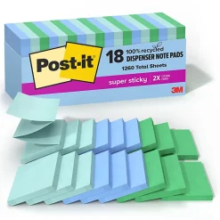 Post-it® Super Sticky 100% Recycled Paper Notes, 3 x 3 in, 18 Sticky Note Pads, 70 Sheets/Pad, School Supplies and Office Products, Oasis