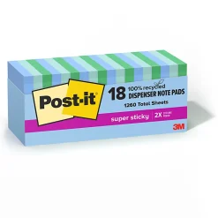 Post-it® Super Sticky 100% Recycled Paper Notes, 3 x 3 in, 18 Sticky Note Pads, 70 Sheets/Pad, School Supplies and Office Products, Oasis