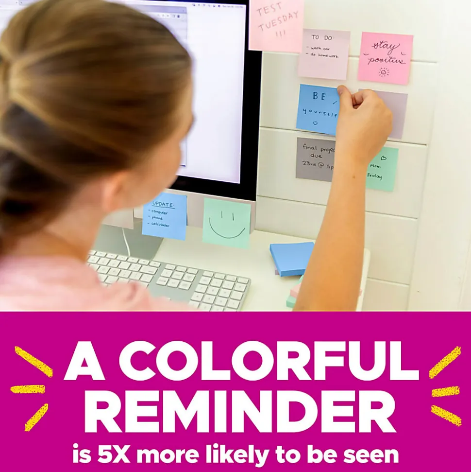 Post-it® Super Sticky 100% Recycled Paper Notes, 3 x 3 in, 24 Note Pads, 70 Sheets/Pad, 2X the Sticking Power, School Supplies, Wanderlust Pastels