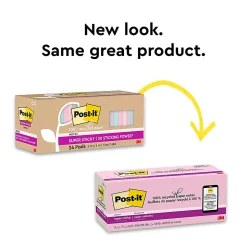 Post-it® Super Sticky 100% Recycled Paper Notes, 3 x 3 in, 24 Note Pads, 70 Sheets/Pad, 2X the Sticking Power, School Supplies, Wanderlust Pastels