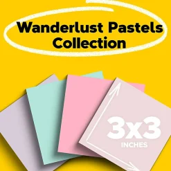 Post-it® Super Sticky 100% Recycled Paper Notes, 3 x 3 in, 24 Note Pads, 70 Sheets/Pad, 2X the Sticking Power, School Supplies, Wanderlust Pastels