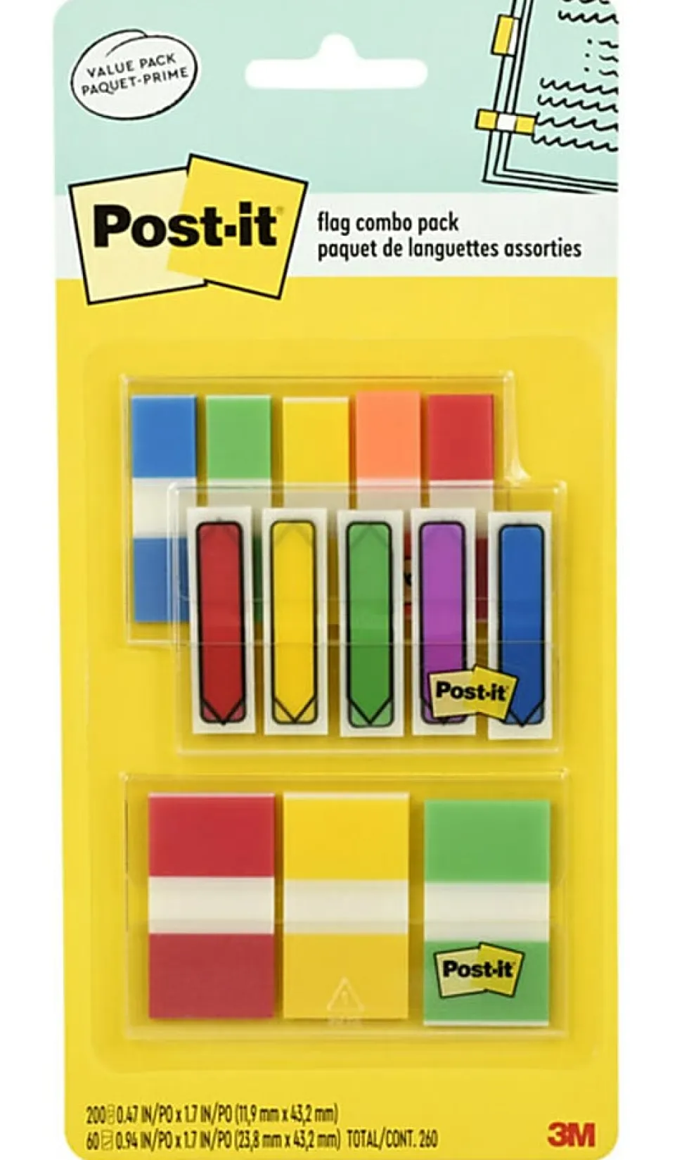 Post-it® Tabs and Flags Combo Pack - Red, Yellow, Blue, Green, Orange - Sticky, Adhesive - 136 / Pack