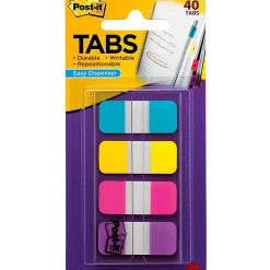Post-it® Tabs, .625 in., 10/Color, 40/Dispenser, Solid, Aqua, Yellow, Pink, Violet