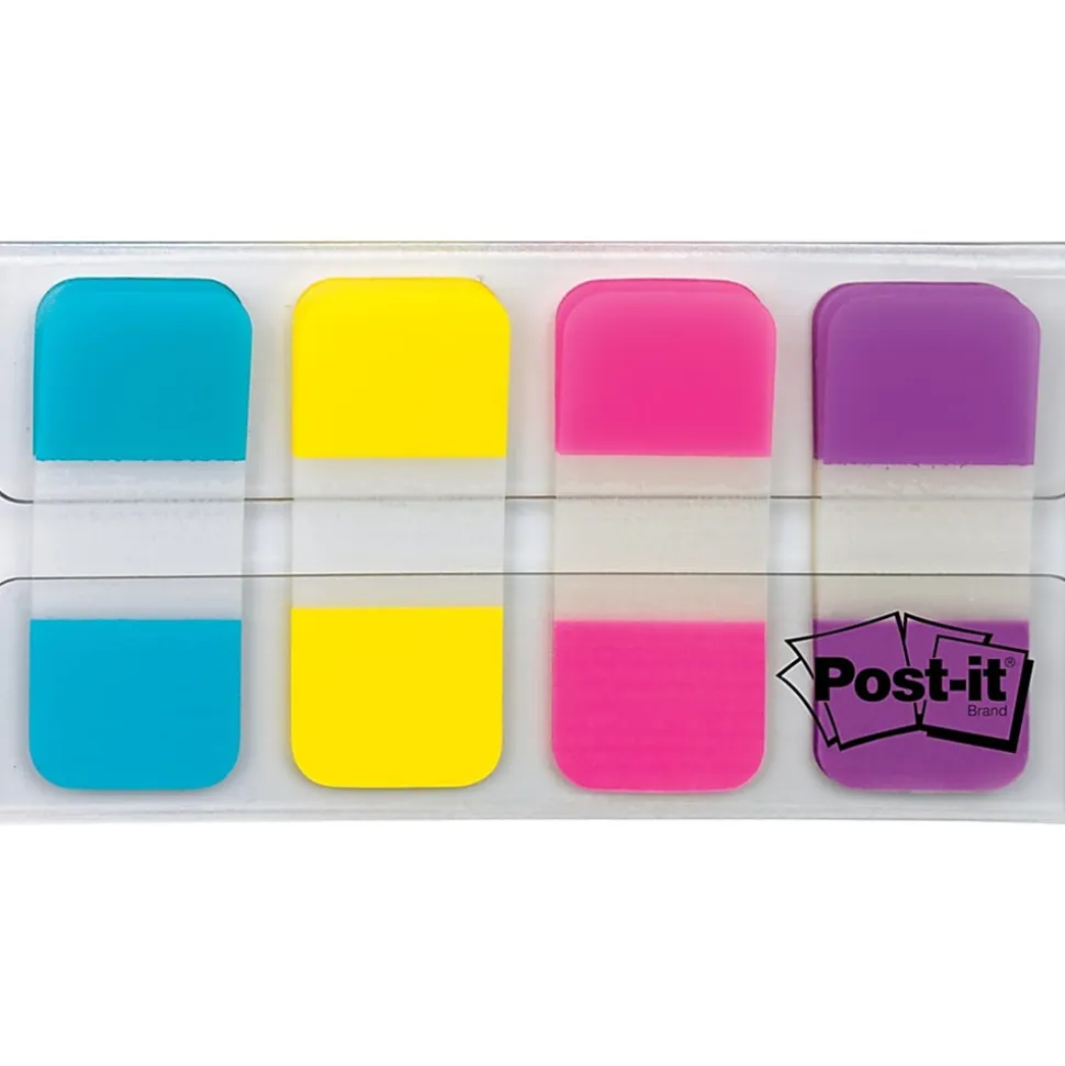 Post-it® Tabs, .625 in., 10/Color, 40/Dispenser, Solid, Aqua, Yellow, Pink, Violet