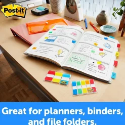 Post-it® Tabs, .625 in., 10/Color, 40/Dispenser, Solid, Aqua, Yellow, Pink, Violet