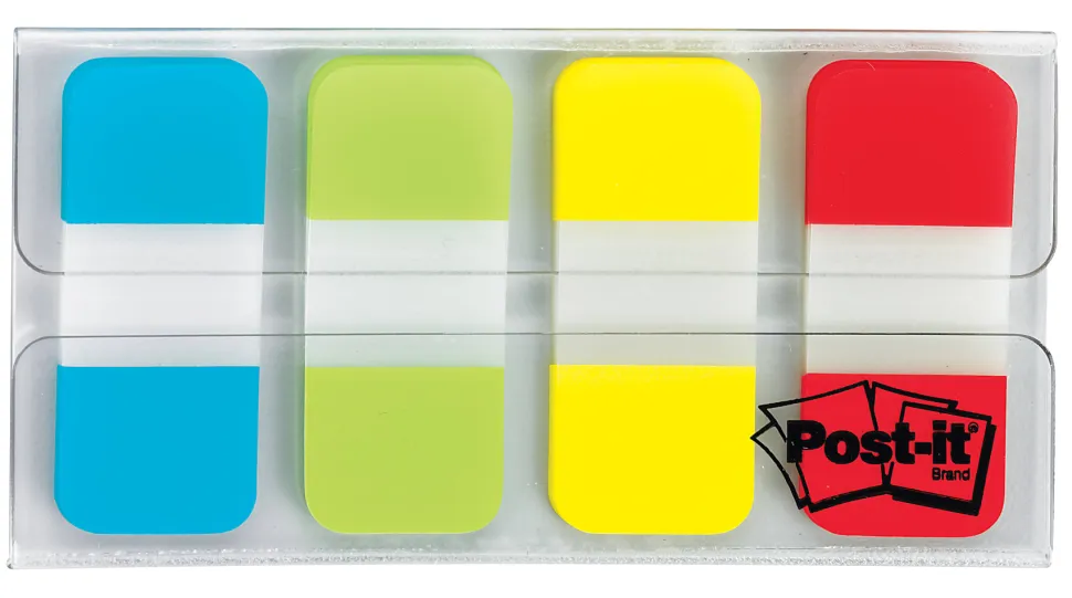 Post-it® Tabs, .625 in., 10/Color, 40/Dispenser, Solid, Aqua, Yellow, Pink, Violet